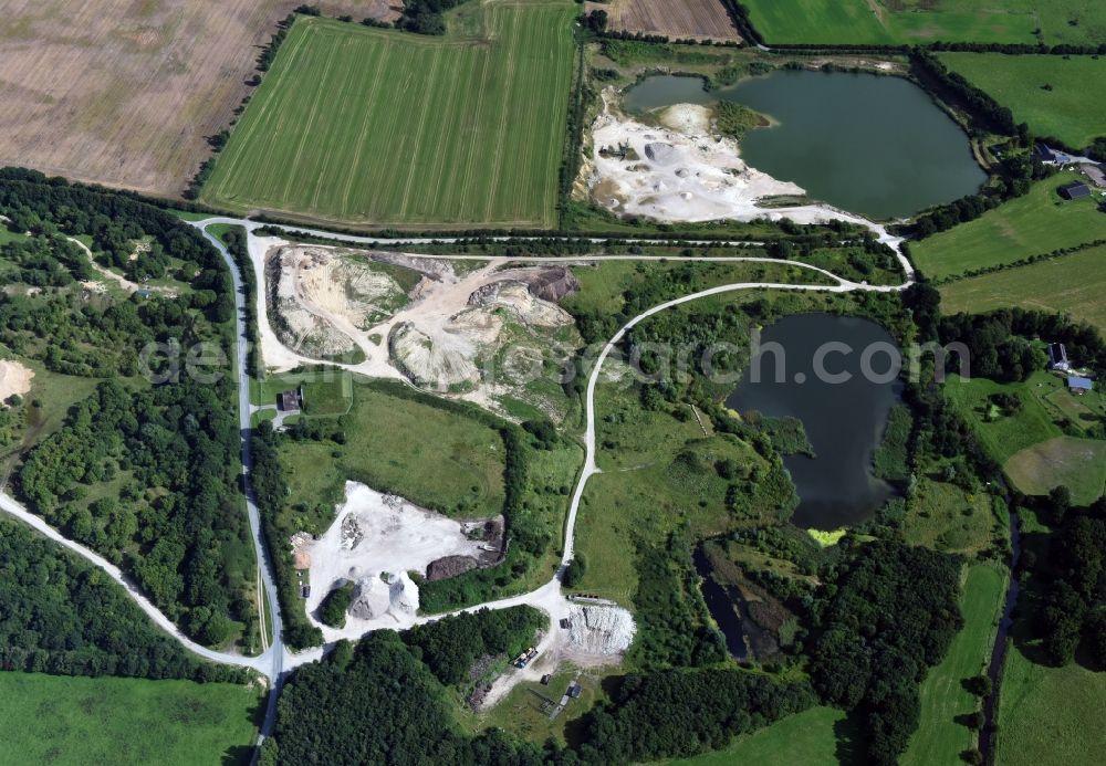 Oeversee from above - Site and tailings area of the gravel mining of the Gonde Clausen Kies- und Betonwerk Oeversee GmbH in Oeversee in the state Schleswig-Holstein