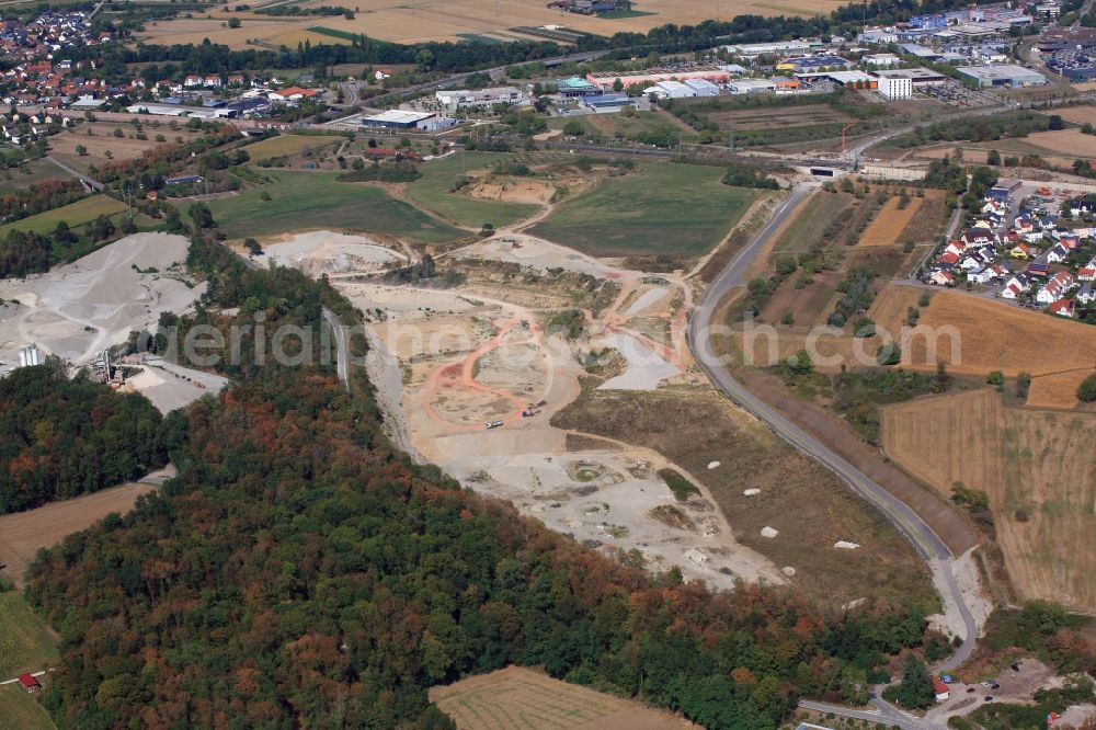 Weil am Rhein from the bird's eye view: Site and tailings area of the gravel mining in the district Haltingen in Weil am Rhein in the state Baden-Wurttemberg, Germany