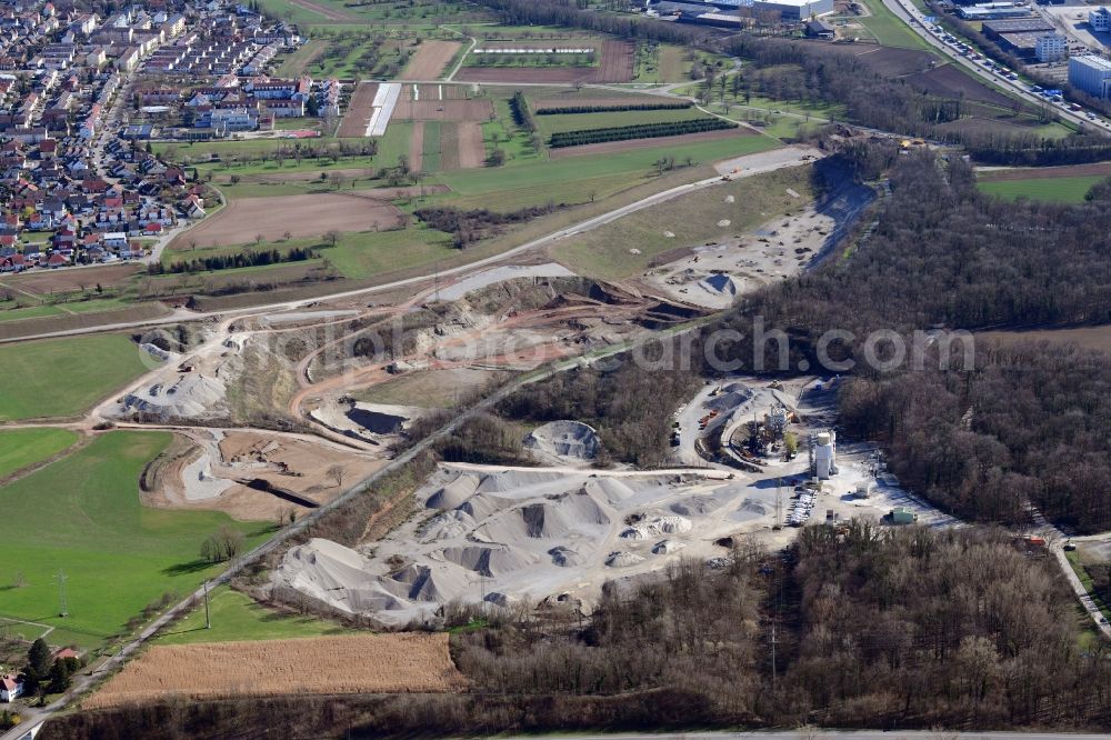 Aerial image Weil am Rhein - Site and tailings area of the gravel mining in the district Haltingen in Weil am Rhein in the state Baden-Wurttemberg, Germany