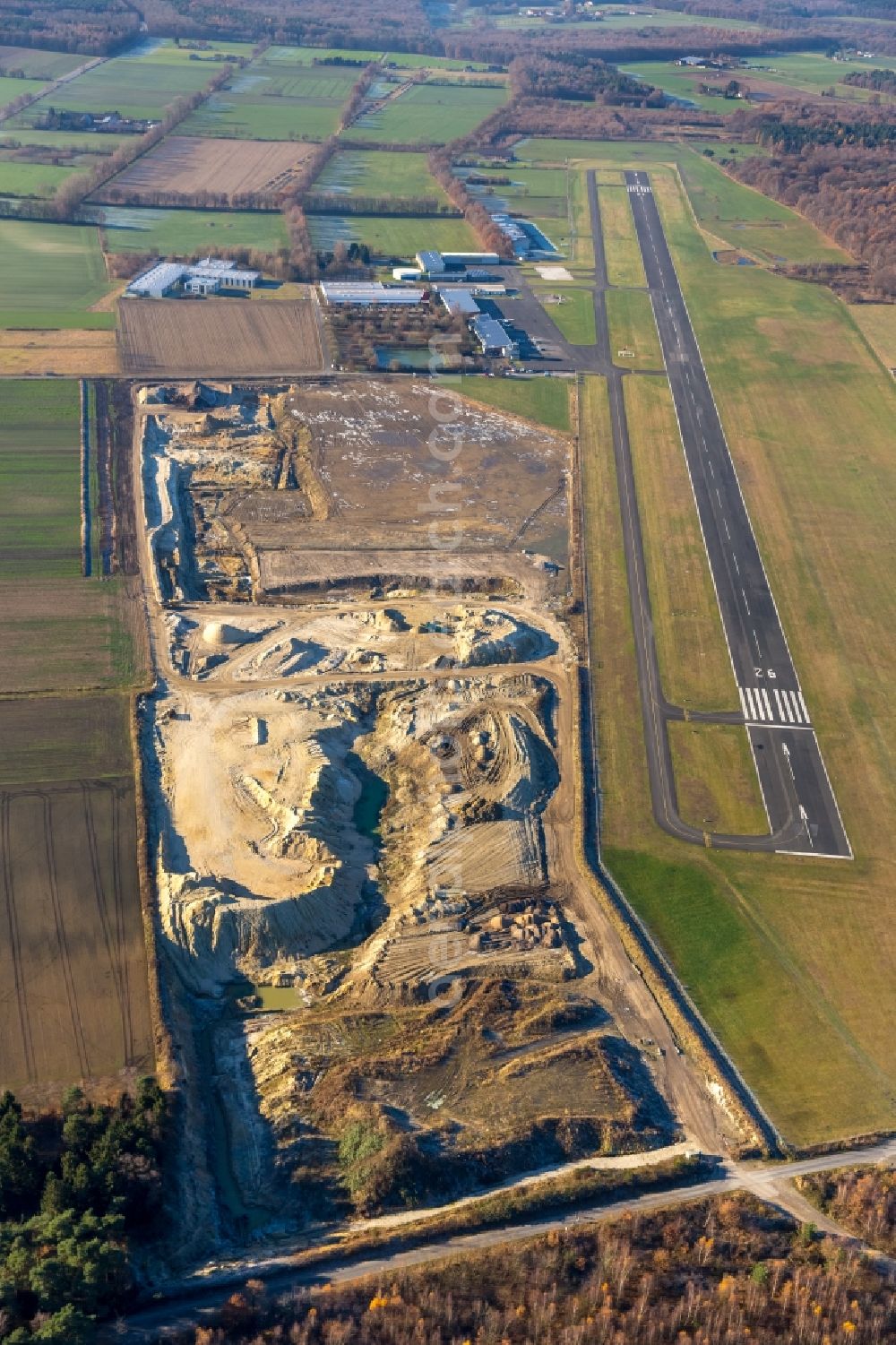 Bottrop from above - Site and tailings area of the gravel mining in the district Ruhr Metropolitan Area in Bottrop in the state North Rhine-Westphalia