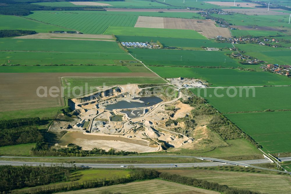 Aerial image Pinnow - Site and tailings area of the gravel mining in Pinnow in the state Brandenburg, Germany