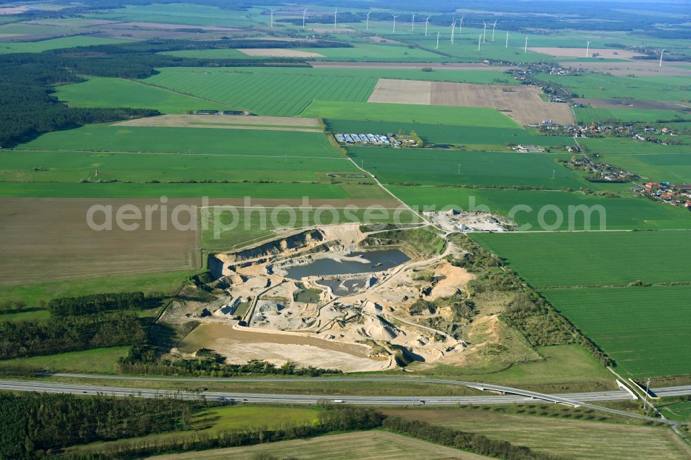 Aerial image Pinnow - Site and tailings area of the gravel mining in Pinnow in the state Brandenburg, Germany