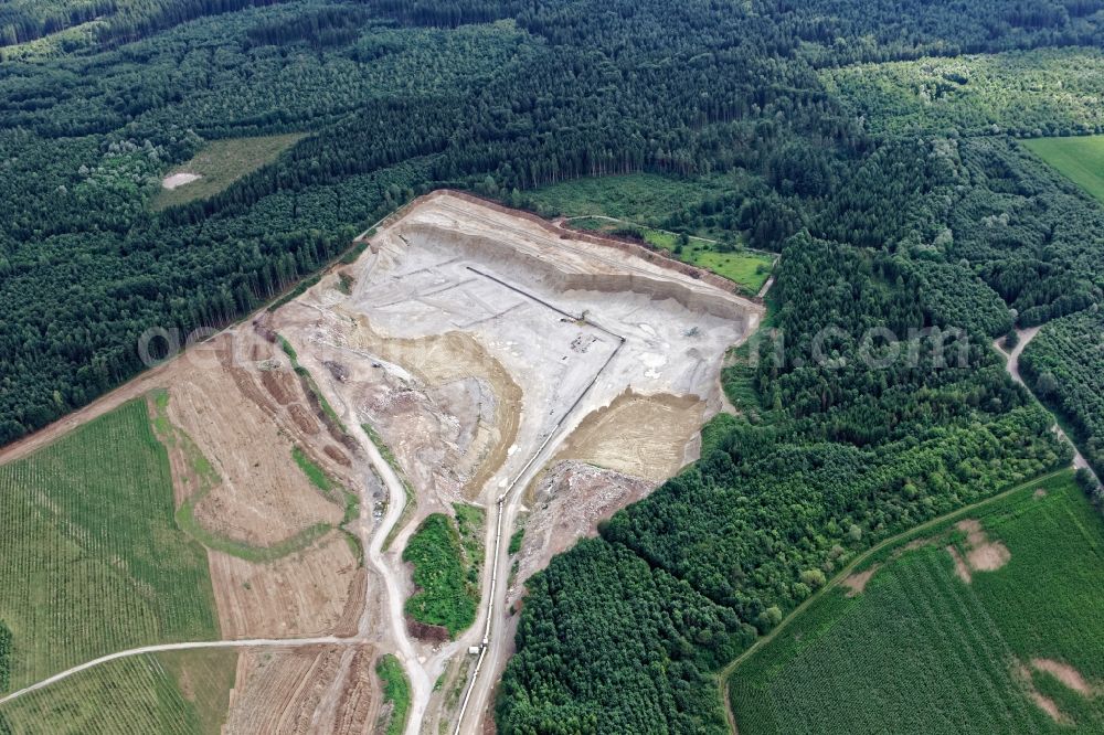 Planegg from above - Site and tailings area of the Glueck gravel mining in Planegg in the state Bavaria, Germany