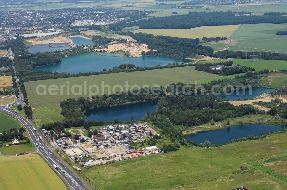 Pulheim from above - Site and tailings area of the gravel mining Pulheimer See in Pulheim in the state North Rhine-Westphalia, Germany