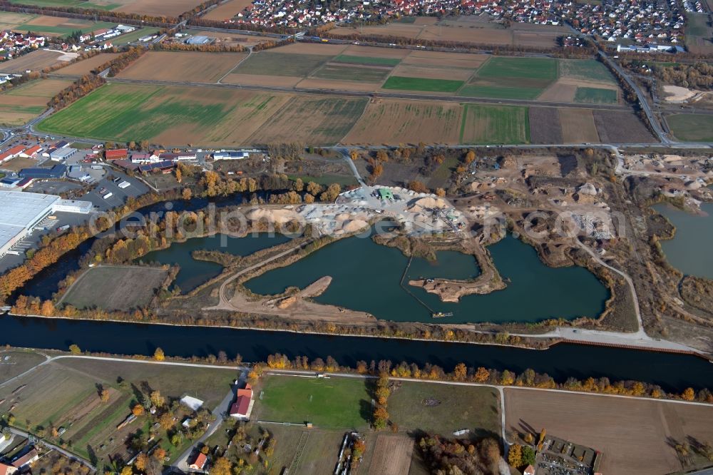 Eggolsheim from above - Site and tailings area of the gravel mining of A. Roth Sand- and Kieswerk GmbH in Eggolsheim in the state Bavaria, Germany