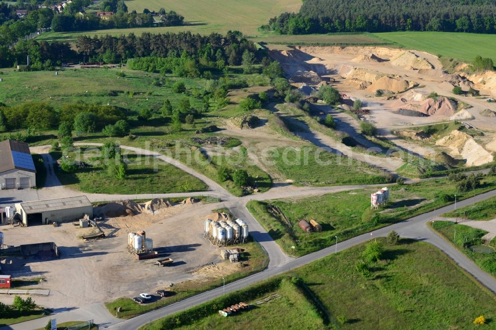 Scharfenberg from the bird's eye view: Site and tailings area of the gravel mining in Scharfenberg in the state Brandenburg