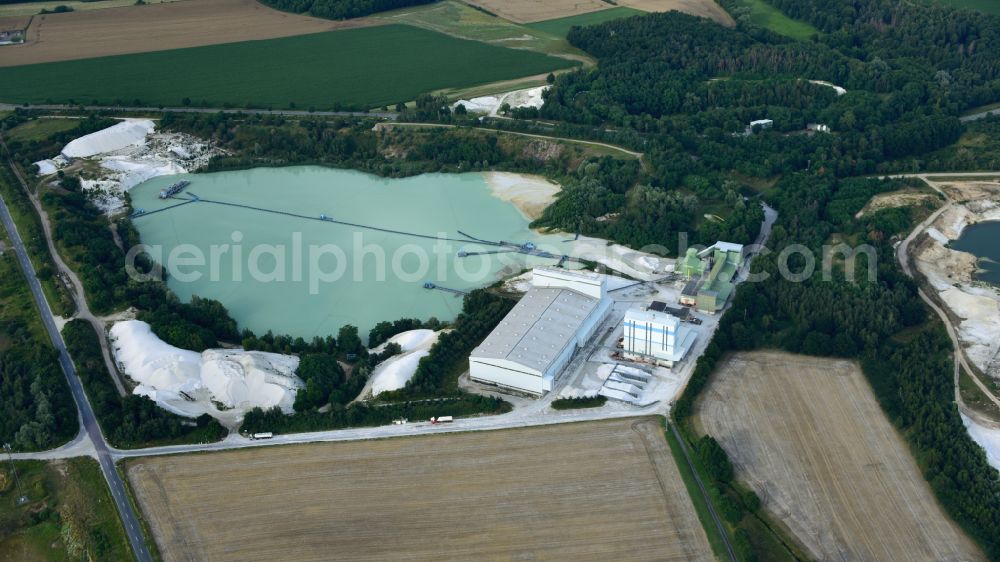 Aerial image Uhry - Site and tailings area of the gravel mining Schlingmeier Quarzsand - factory in Uhry in the state Lower Saxony, Germany