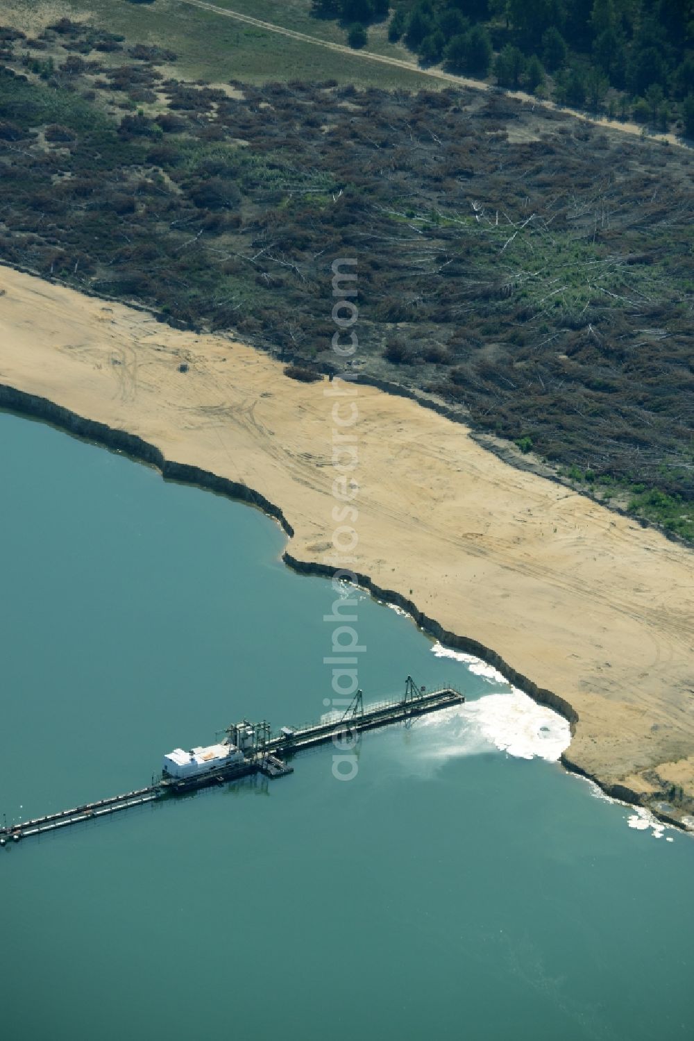 Aerial image Spreenhagen - Site and tailings area of the gravel mining lake in Spreenhagen in the state Brandenburg