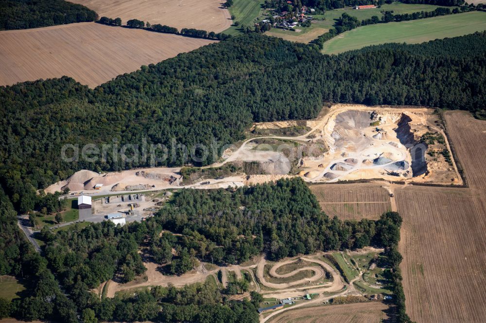 Aerial image Vellahn - Site and tailings area of the gravel mining in Vellahn in the state Mecklenburg - Western Pomerania, Germany