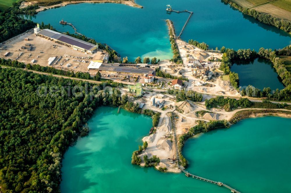 Aerial image Kenzingen - Site and tailings area of the gravel mining of VOGEL-BAU GmbH in Kenzingen in the state Baden-Wurttemberg, Germany