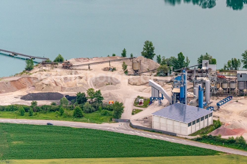 Riegel am Kaiserstuhl from above - Site and tailings area of the gravel mining Vogel Bau in Riegel am Kaiserstuhl in the state Baden-Wurttemberg, Germany