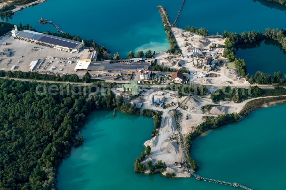 Kenzingen from above - Site and tailings area of the gravel mining in Kenzingen in the state Baden-Wuerttemberg, Germany