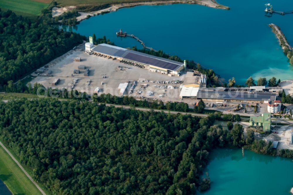 Kenzingen from the bird's eye view: Site and tailings area of the gravel mining in Kenzingen in the state Baden-Wuerttemberg, Germany