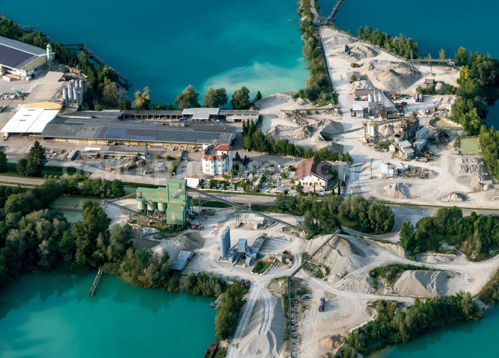 Kenzingen from above - Site and tailings area of the gravel mining in Kenzingen in the state Baden-Wuerttemberg, Germany