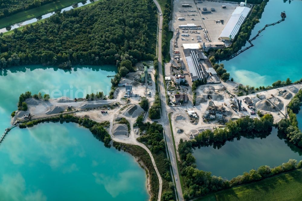 Kenzingen from the bird's eye view: Site and tailings area of the gravel mining in Kenzingen in the state Baden-Wuerttemberg, Germany