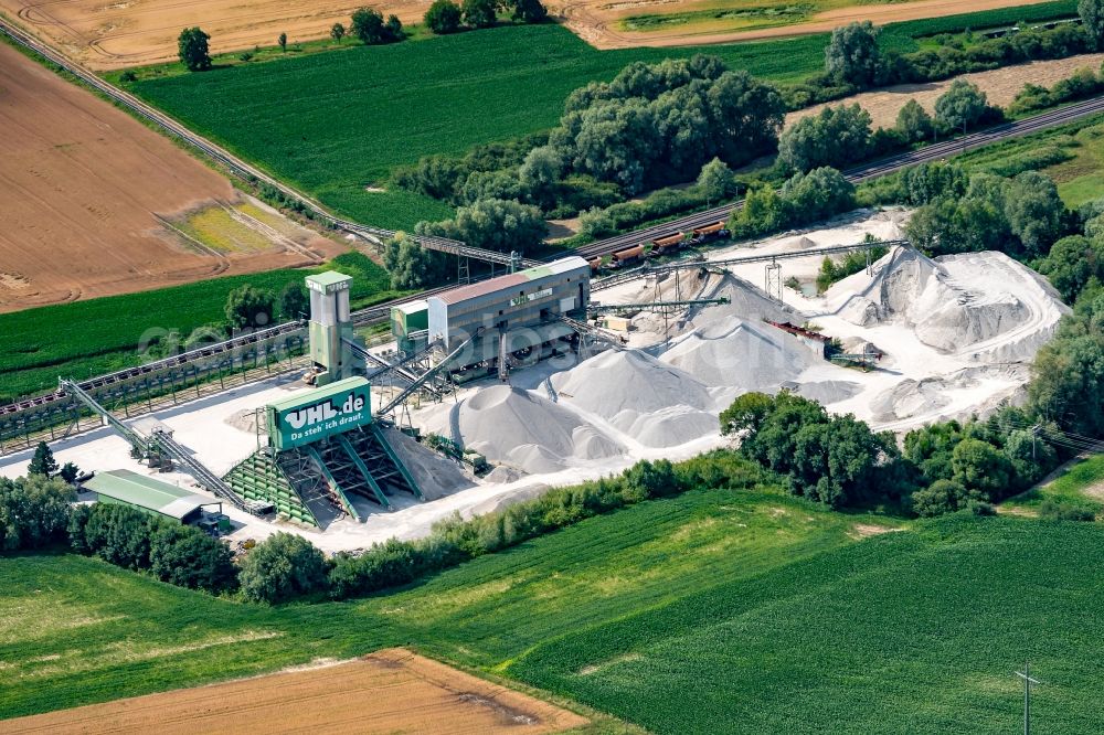 Friesenheim from above - Site and tailings area of the gravel mining factory Uhl in Friesenheim in the state Baden-Wuerttemberg, Germany