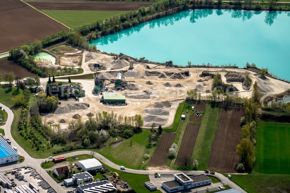 Aerial image Wyhl am Kaiserstuhl - Site and tailings area of the gravel mining in Wyhl am Kaiserstuhl in the state Baden-Wuerttemberg, Germany