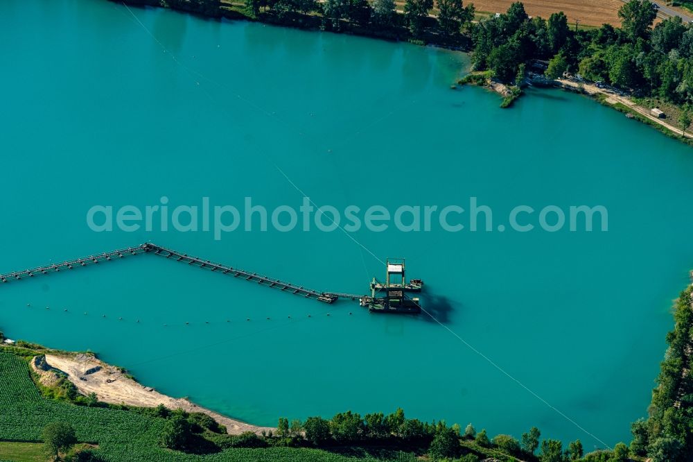 Aerial image Wyhl am Kaiserstuhl - Site and tailings area of the gravel mining in Wyhl am Kaiserstuhl in the state Baden-Wurttemberg, Germany