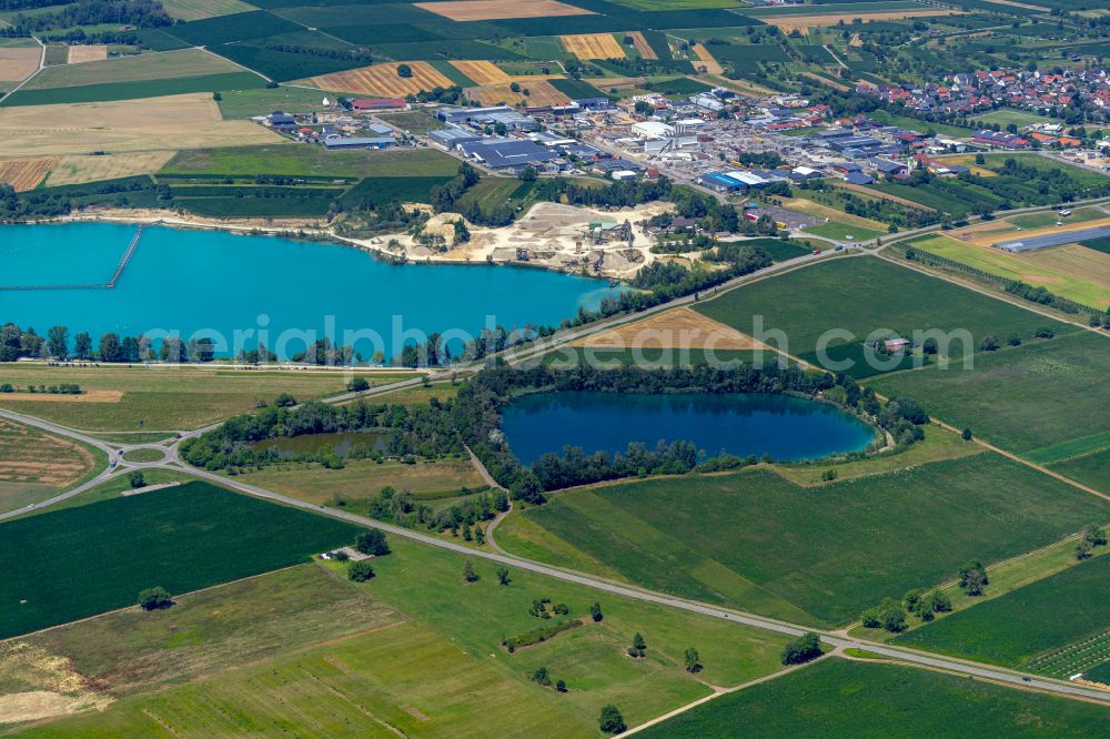 Wyhl am Kaiserstuhl from above - Site and tailings area of the gravel mining in Wyhl am Kaiserstuhl in the state Baden-Wuerttemberg, Germany