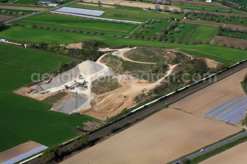 Aerial image Rheinfelden (Baden) - Site and storage area of the gravel mining in Rheinfelden (Baden) in the state Baden-Wuerttemberg, Germany