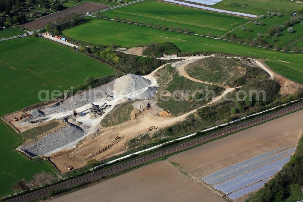 Aerial photograph Rheinfelden (Baden) - Site and storage area of the gravel mining in Rheinfelden (Baden) in the state Baden-Wuerttemberg, Germany