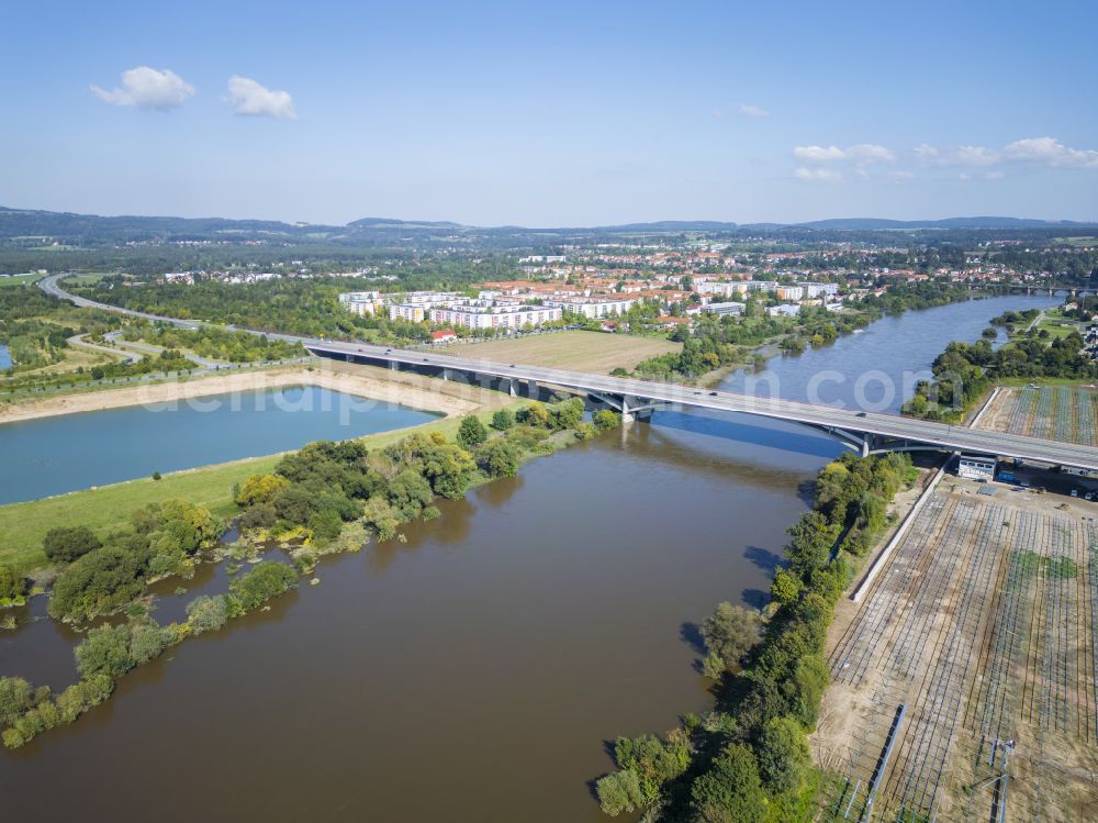 Aerial image Pirna - Birkwitz-Pratzschwitz gravel and sand opencast mine on the Elbe in Pirna in the state of Saxony, Germany