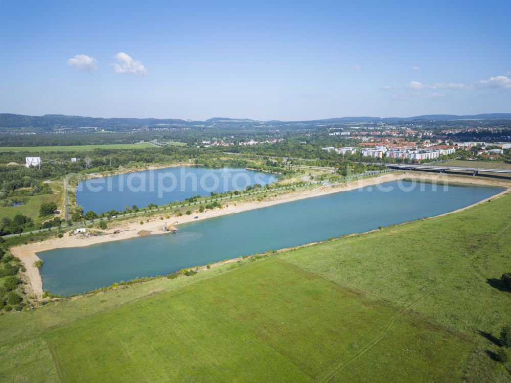 Aerial photograph Pirna - Birkwitz-Pratzschwitz gravel and sand opencast mine on the Elbe in Pirna in the state of Saxony, Germany