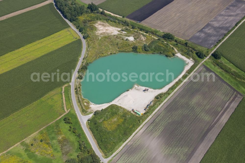 Eitting from the bird's eye view: Site and tailings area of the gravel mining Kieswerk in Eitting in the state Bavaria, Germany