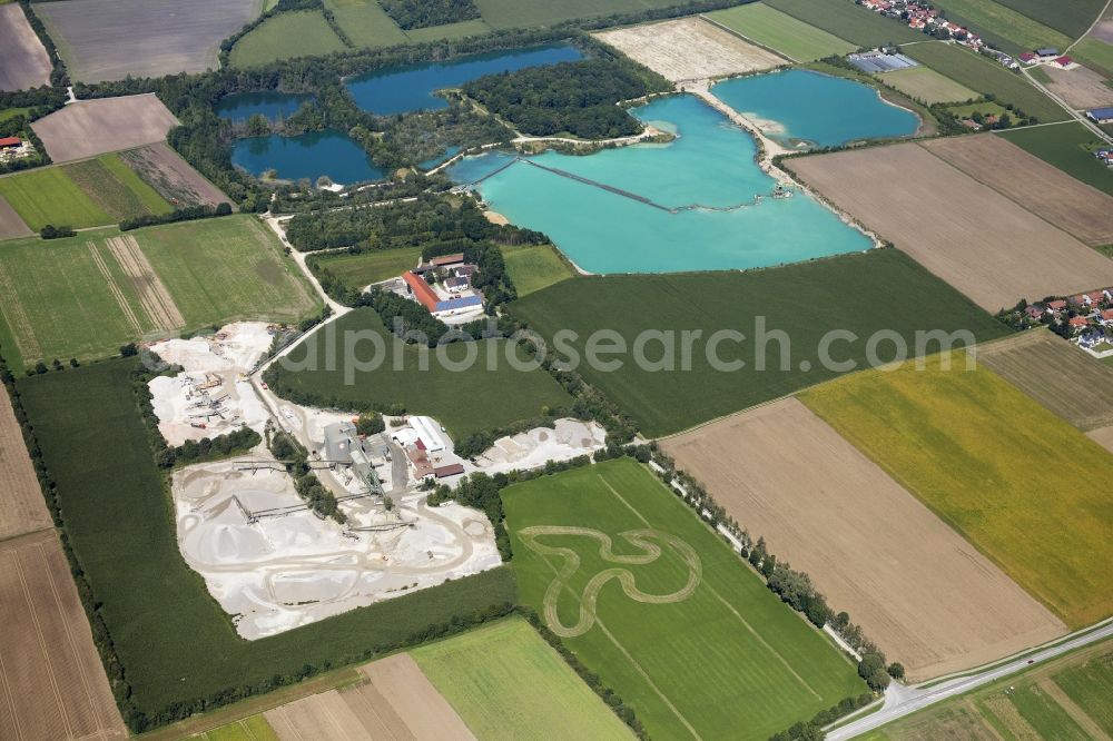 Aerial image Pliening - Site and tailings area of the gravel mining in Pliening in the state Bavaria, Germany