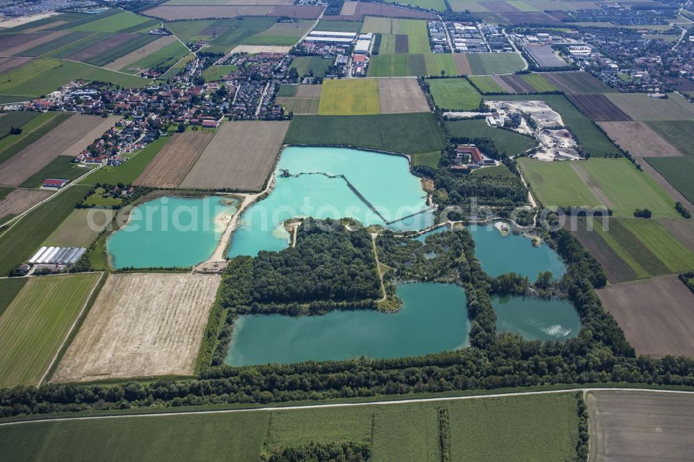 Aerial photograph Pliening - Site and tailings area of the gravel mining in Pliening in the state Bavaria, Germany