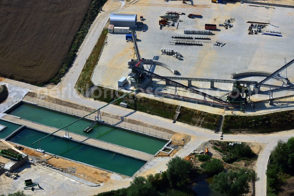 Aerial image Schkölen - View of the gravel plant of Wagner Kieswerke GmbH on a field near Schkoelen in the state Thuringia