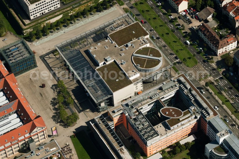 Karlsruhe from above - Building of the cinema - movie theater Filmpalast am ZKM in Karlsruhe in the state Baden-Wuerttemberg