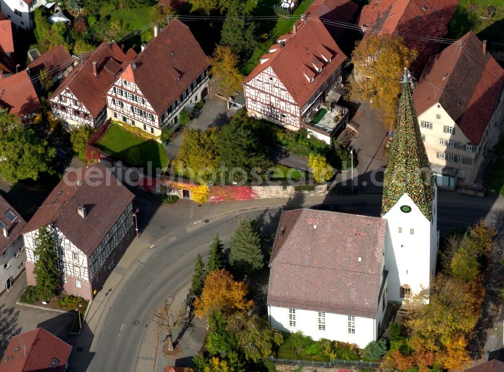 Aerial image Weissach im Tal - The Lutheran Church of St. Agatha in Weissach im Tal in the state of Baden-Wuerttemberg