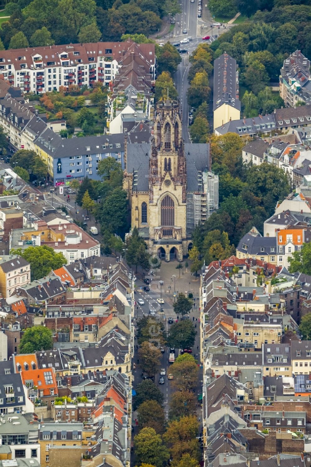 Köln from above - View of the church Sankt Agnes in Cologne in the state North Rhine-Westphalia