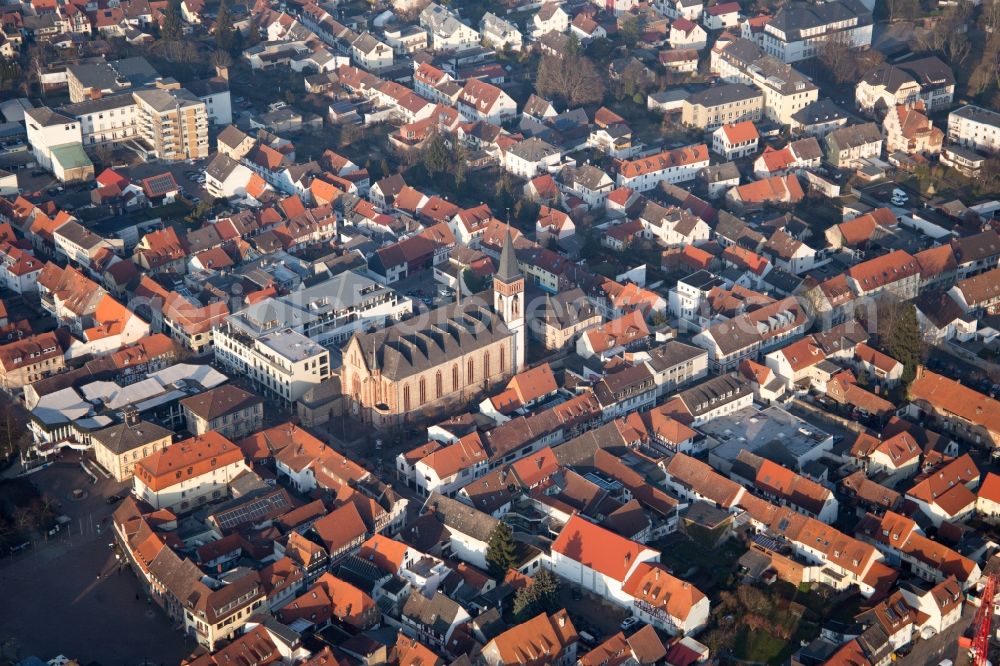 Aerial photograph Dieburg - Church in Old Town- center of downtown in Dieburg in the state Hesse