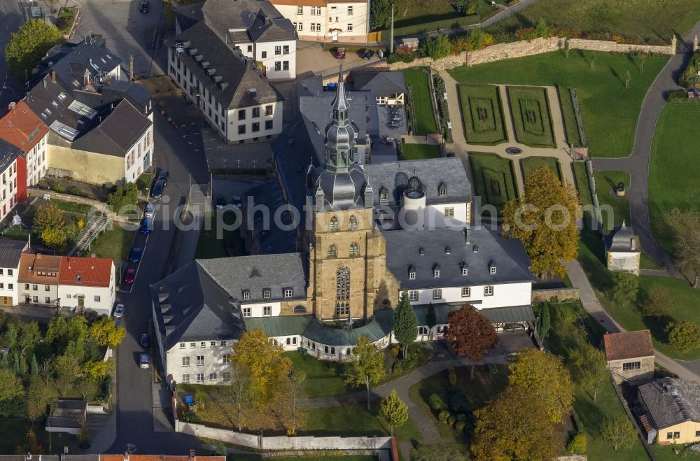 Tholey from the bird's eye view: Church and Benedictine Tholey in Saarland