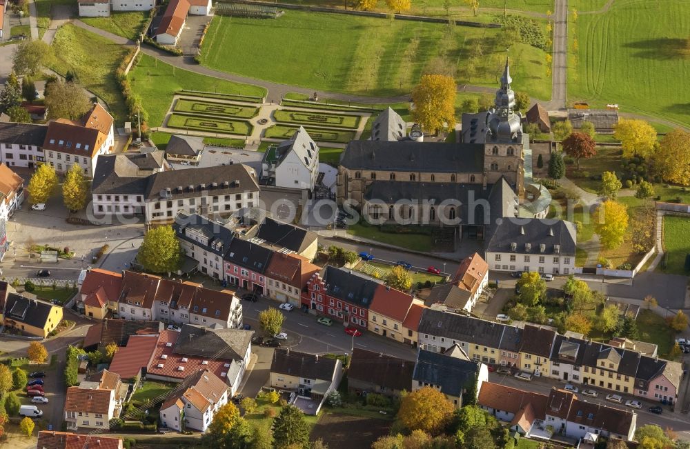 Tholey from the bird's eye view: Church and Benedictine Tholey in Saarland