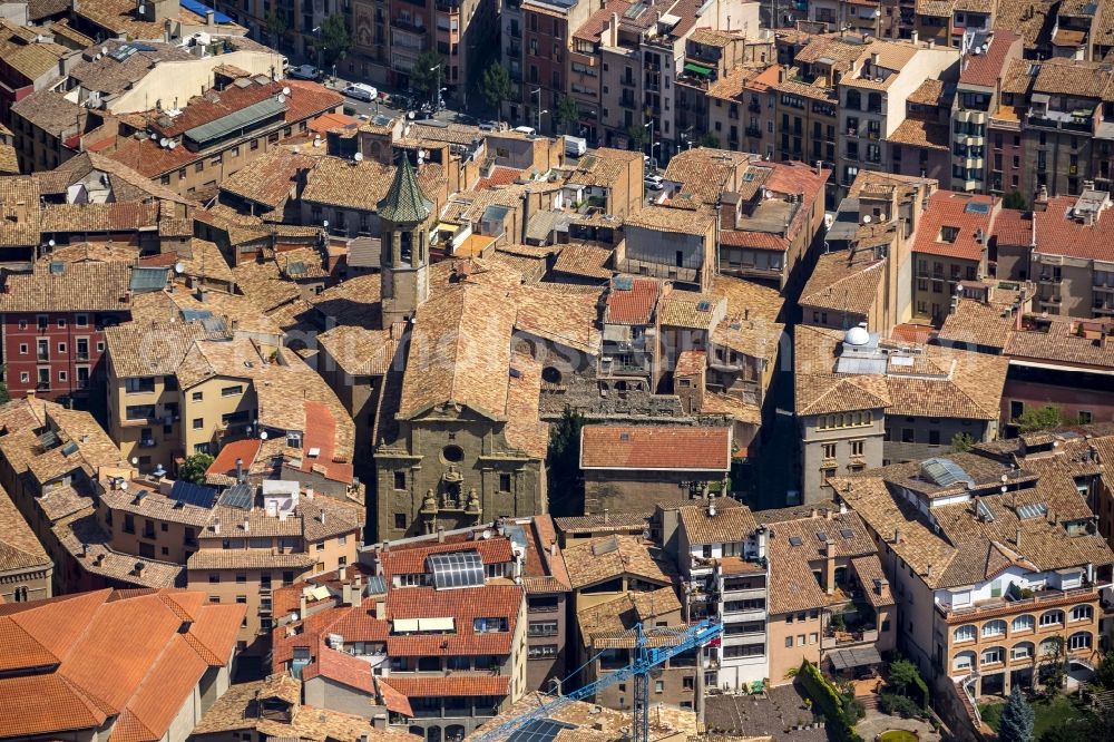 Vic from the bird's eye view: Church on Carrer de Sant Sadurni in the city center of downtown Vic in Spain