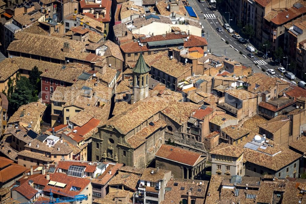 Vic from the bird's eye view: Church on Carrer de Sant Sadurni in the city center of downtown Vic in Spain
