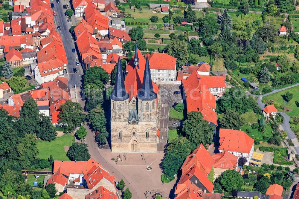 Duderstadt from above - View of the church St. Cyriakus in Duderstadt in the state Lower Saxony