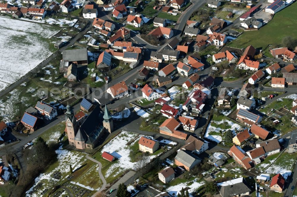 Aerial image Schwarzbach - Church building in the village of Schwarzbach in the state Hesse