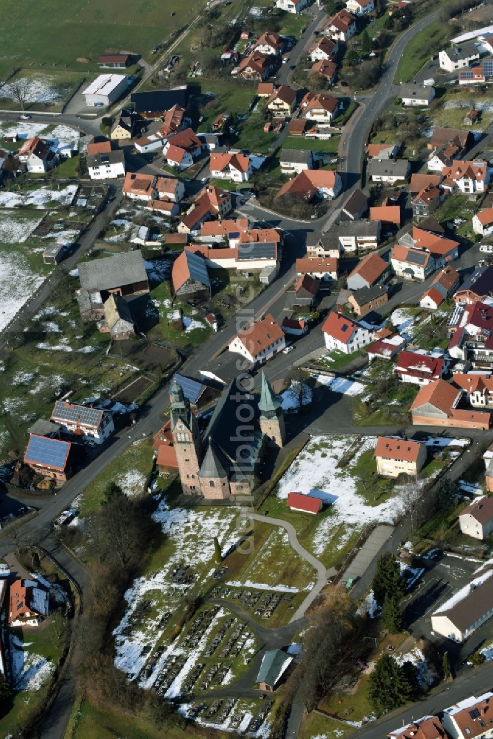 Aerial photograph Schwarzbach - Church building in the village of Schwarzbach in the state Hesse