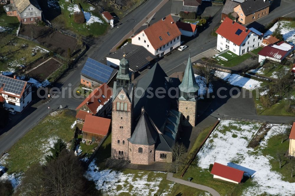 Schwarzbach from above - Church building in the village of Schwarzbach in the state Hesse