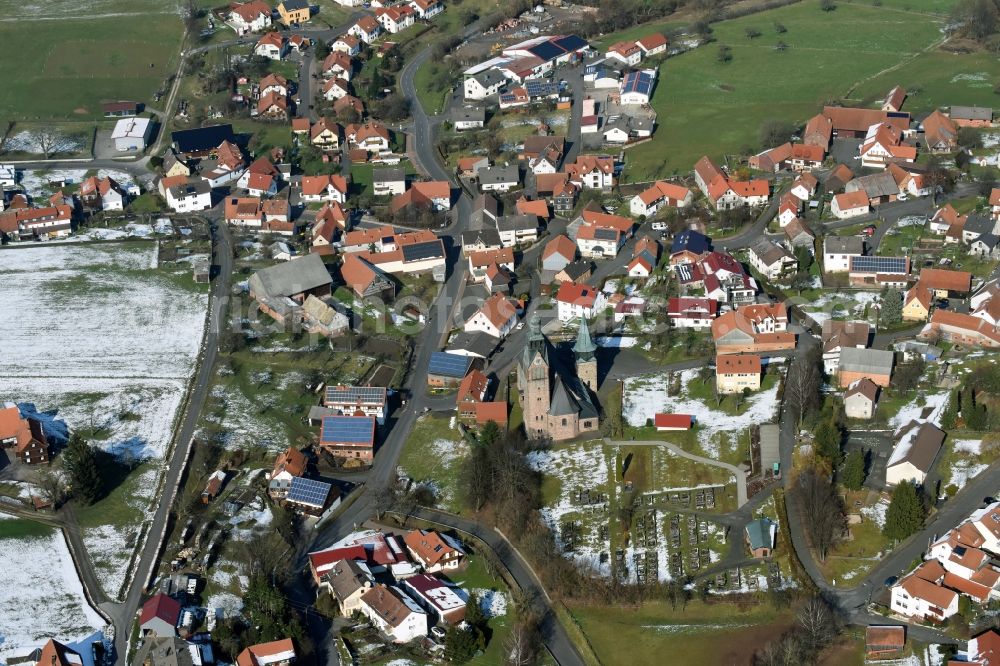 Schwarzbach from the bird's eye view: Church building in the village of Schwarzbach in the state Hesse