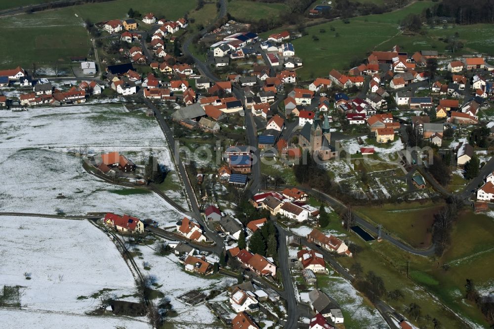 Aerial image Schwarzbach - Church building in the village of Schwarzbach in the state Hesse