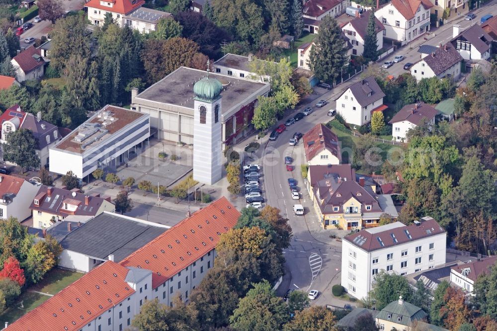 Planegg from above - Church building in Planegg in the state Bavaria