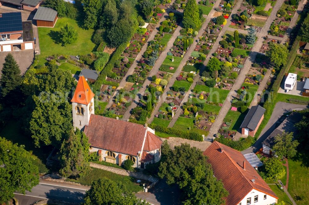 Bieren from the bird's eye view: Church and grave rows on the grounds of the cemetery in Bieren in the state North Rhine-Westphalia