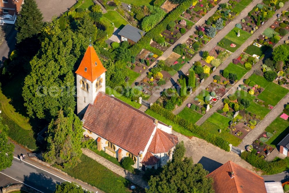 Aerial image Bieren - Church and grave rows on the grounds of the cemetery in Bieren in the state North Rhine-Westphalia