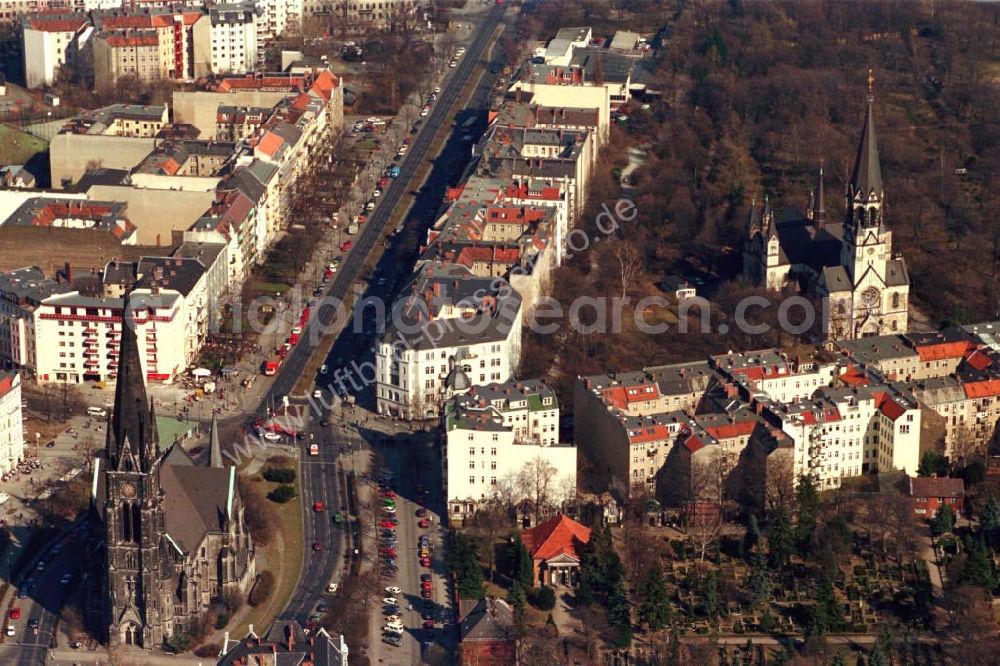 Aerial photograph Berlin / Neukölln - Kirche an der Hasenheide in Berlin - Neukölln