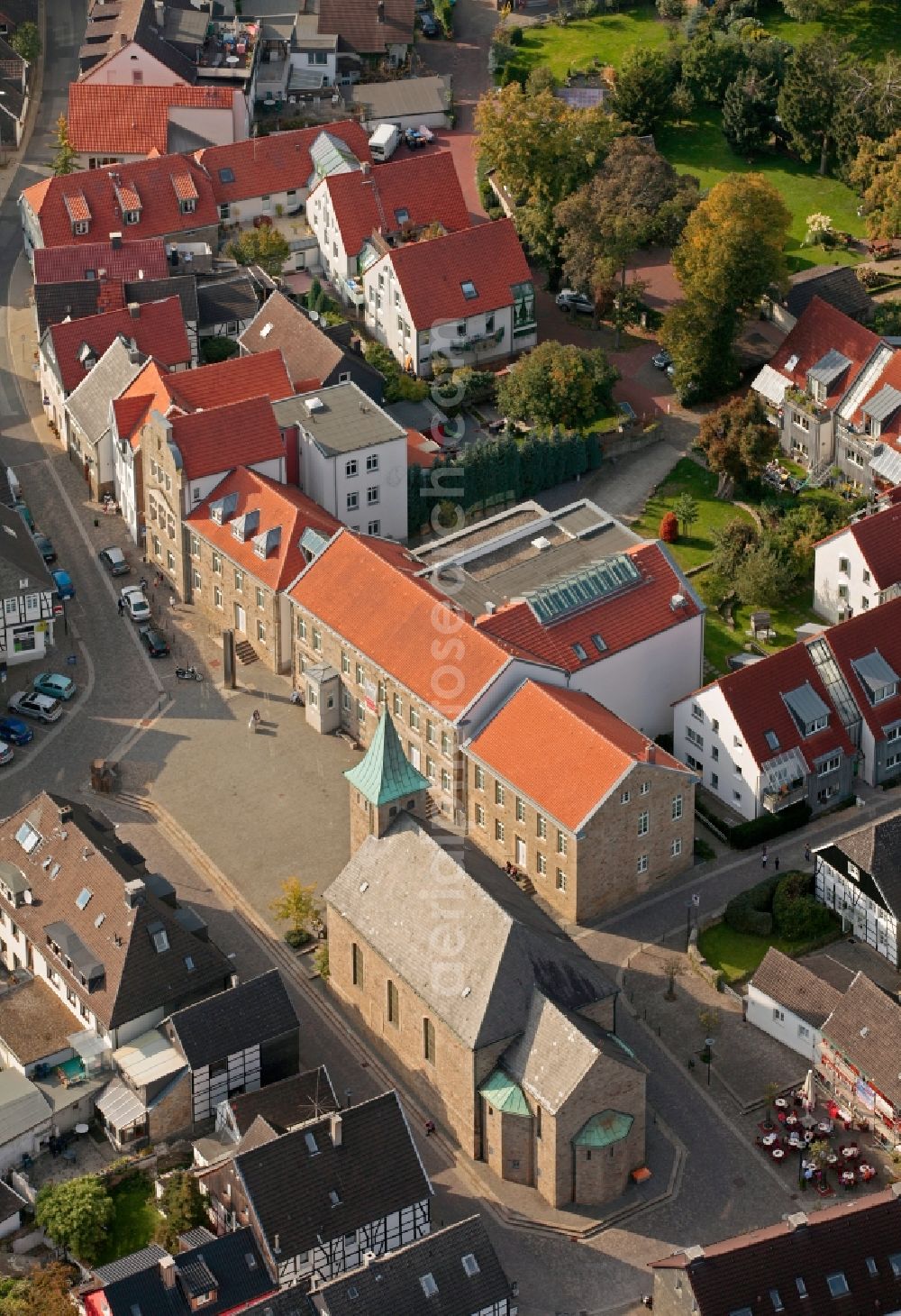 Hattingen from the bird's eye view: View of the church St. Johannes Baptist in Hattingen in the state North Rhine-Westphalia